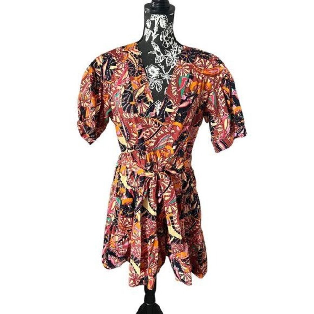 A.L.C. Carey Cotton Mini Dress Floral Colorful Designer Size 8 Orange Brown
